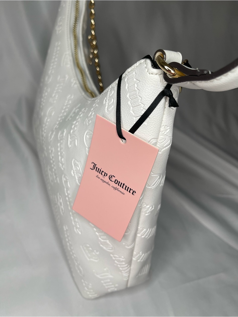 Juicy Couture White Embossed Charm Shoulder Bag with Gold Chain - Picture 9 of 9